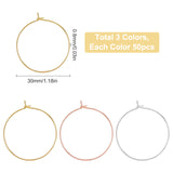 150Pcs 3 Colors Brass Wine Glass Charm Rings, Hoop Earrings Findings, Mixed Color, 30x0.8mm, 20 Gauge, 50pcs/color
