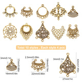 40Pcs 10 Styles Tibetan Style Alloy Chandelier Components, Mixed Shapes, Antique Golden, 4pcs/style