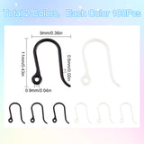 200Pcs 2 Colors Plastic Earring Hooks, Ear Wire, with Horizontal Loop, Black & White, 11x9x0.6mm, 22 Gauge, Hole: 0.9mm, 100Pcs/color