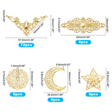 Iron Filigree Metal Embellishments, Star & Crescent Moon & Triangle & Flower, Golden, 96pcs/box