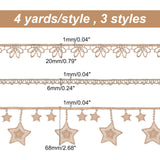 12 Yards 3 Styles Filigree Polyester Ribbon, Gold, 1/4~2-5/8 inch(6~68mm), about 4 yards(3.65m)/style