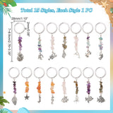 Sea Animal Alloy Pendant Keychain, Gemstone Chips Beaded Keychain, Mixed Shapes, 7~8.6cm, 15 style, 1pc/style, 15pcs/set