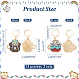 Alloy Enamel Cup with Cat Pendant Stitch Markers, Crochet Leverback Hoop Charms, Locking Stitch Marker with Wine Glass Charm Ring, Mixed Color, 3.5~3.8cm, 6 colors, 2pcs/color, 12pcs/set