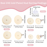 160Pcs 4 Size 304 Stainless Steel Stud Earring Findings, Flat Round Pad Earring Settings, with 160Pcs Plastic Ear Nuts, Real 24K Gold Plated, 6~12x0.3mm, 40Pcs/size