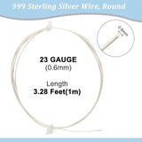 1Pc 999 Sterling Silver Wire, Round, with 2Pcs Suede Fabric Square Silver Polishing Cloth, Silver, 22 Gauge, 0.6mm, about 3.28 Feet(1m)/Pc
