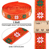 7M Flat Ethnic Style Polyester Ribbon, Jacquard Ribbon, Tyrolean Ribbon, Garment Accessories, Orange Red, 7/8 inch(22mm), about 7.66 Yards(7m)/Roll