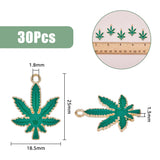 Alloy Enamel Pendants, Maple Leaf, Light Gold, Medium Sea Green, 25x18.5x1.3mm, Hole: 1.8mm, 30pcs/box