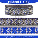 Ethnic Style Embroidery Polyester Ribbons, Jacquard Ribbon, Tyrolean Ribbon, Garment Accessories, Flower Pattern, Blue, 1-7/8 inch(48mm), about 7.66 Yards(7m)/Roll