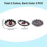 6Pcs 3 Colors Plastic Beaded Sew on Eye Patches, Appliques, Badges, with Rhinestone & Felt Base, for Clothes, Dress, Hat, Jeans, Mixed Color, 59x87~91x8.5~9mm, 2pcs/color
