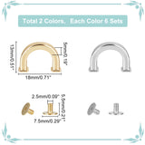 12 Sets 2 Colors Alloy D-Ring Clasps, Arch Bridge Buckle, with Iron Screws, for Bag Replacement Accessories, Mixed Color, 1.3x1.8x0.5cm, Hole: 2.5mm, 6 sets/color