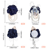 2Pcs 2 Style Silk Cloth Imitation Flower Brooch, with Imitation Pearl, for Wedding, Party Decorations, Medium Blue, 90~120x75~80x33mm, 1pc/style