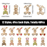 48Pcs 12 Style Alloy Enamel Pendants, Golden, Rabbit, Mixed Color, 20x10~14x3~3.5mm, Hole: 2mm, 4pcs/style