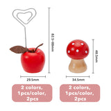 4Pcs 4 Style Wood Name Card Holder, Photo Memo Holders, Apple & Mushroom Shape, Mixed Color, 29.5~34.5x33~34.5x48.5~88mm, 1pc/style