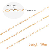 Soldered Brass Paperclip Chains, Flat Oval, Drawn Elongated Cable Chains, Golden, 7.6x2.6x0.5mm, 10m/box