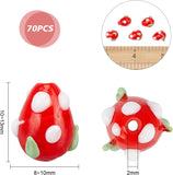 70Pcs Handmade Lampwork 3D Strawberry Beads, Red, 10~13x8~10mm, Hole: 2mm