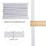 Polyester Wavy Lace Ribbons, Garment Accessories, Silver, 5/8 inch(15mm), about 13.12 Yards(12m)/Card