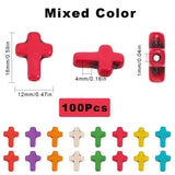 100Pcs Synthetic Magnesite Beads, Dyed, Religion Cross, Mixed Color, 16x12x4mm, Hole: 1mm