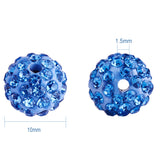 Pave Disco Ball Beads, Polymer Clay Rhinestone Beads, Round, Light Sapphire, 10mm, Hole: 1.5mm, about 100pcs/box