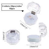 40Pcs 2 Colors Octagon Transparent Plastic Ring Boxes, Jewelry Box, Mixed Color, 3.8x3.8x3.8cm, 20pcs/color