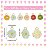 48Pcs 6 Colors Alloy Enamel Charms, Light Gold, Sunflower Charm, Mixed Color, 17x13x2mm, Hole: 2mm, 8pcs/color