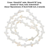 2 Strands Natural Freshwater Shell Beads Strands, Religion Cross, Seashell Color, 18~20x14~15x3mm, Hole: 0.9mm, about 19pcs/strand, 14.80 inch(37.6cm)