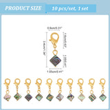 10Pcs Rhombus Paua Shell Crochet Lobster Clasp Charms, Locking Stitch Marker with Wine Glass Charm Ring, Golden, 3.4cm