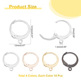 40Pcs 4 Colors 304 Stainless Steel Leverback Earring Findings, with Loop, Mixed Color, 14.5x12x2mm, Hole: 1.2mm, Pin: 1x0.8mm, 10pcs/color