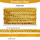 Plastic & Polyester Paillette Elastic Beads, Sequins Beads, Ornament Accessories, 2 Rows Paillette Roll, Flat Round, Gold, 15~16x1mm, 13m/card