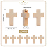 100Pcs Wooden Pendants, Dyed, Religion Cross Charms, Linen, 21~22x14~15x4~5mm, Hole: 1.8mm