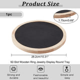 92-Slot Wooden Ring Jewelry Display Round Tray, with PU Leather, Finger Ring Organizer Holder for Ring Storage, Black, 26.2x1.75cm