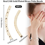 Brass Tube Beads, Long-Lasting Plated, Curved Beads, Tube, Real 24K Gold Plated, 20x1.5mm, Hole: 0.8mm, 40pcs/box