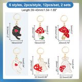 Alloy Enamel Pendant Locking Stitch Markers, 304 Stainless Steel Leverback Earring & Steel Wine Glass Charm Rings Stitch Marker, Cat with Heart/Mushroom/Rabbit, Mixed Color, 3.9~4.3cm, 6 style, 2pcs/style, 12pcs/set