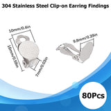 80Pcs 304 Stainless Steel Clip-on Earring Findings, Flat Round Earring Settings, Stainless Steel Color, Tray: 9.8mm, 16x10x7mm