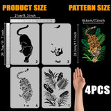 4Pcs 4 Styles PET Hollow Out Drawing Painting Stencils, for DIY Scrapbook, Photo Album, Tiger, 297x210mm, 1pc/style