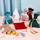 5 sets 5 colors Velvet Jewelry Drawstring Gift Bags, with Polyester Tassels and Paper Card, Iron Safety Pins, Wedding Favor Candy Bags, Mixed Color, 14~14.5x10.1~11x0.35cm, 1set/color