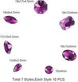 Sew on Rhinestone, Taiwan Acrylic Rhinestone, Two Holes, Garments Accessories, Flat Back and Faceted, Mixed Shapes, Purple, 5.4x5.3x2cm, 70pcs/box