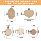 20Pcs 10 Style Brass Pendants, Stamping Blank Tag, Long-Lasting Plated, Ova & Flat Round & Heart & Cross, Mixed Color, 12~22x10~20x0.5~1mm, Hole: 1.2~1.6mm, 2pcs/style