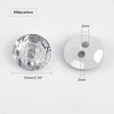 Spray Painted Acrylic Button, Faceted, Mixed Dyed and Undyed, 2-hole, Flat Round, Silver, 10x3mm, Hole: 2mm, 500pcs/box