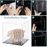 Transparent Acrylic Display Boxes, Dust-Proof Cases, with Black Base and 4Pcs Plastic Rings, for Models, Building Blocks, Doll Display Holders, Clear, 15.5~16x15.4~16.2x0.2cm, 10pcs/set