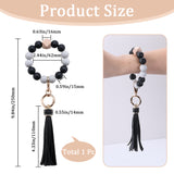 Silicone Round Beaded Keychain Wristlet, Tassel Keychains, with Alloy Keychain Clasps Finding, Black, Inner Diameter: 62mm