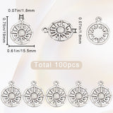 100Pcs Tibetan Style Alloy Pendants, Sun, Antique Silver, 19x15.5x1.8mm, Hole: 1.8mm