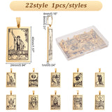 201 Stainless Steel Pendants, Laser Engraved Pattern, Rectangle with Tarot Card Patterns, Golden, 40x24x1mm, Hole: 8x4mm, 22pcs/set, 1set/box