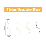 40Pcs 4 Colors Brass Wavy Eye Pins, Curved Line, Mixed Color, 18 Gauge, 52x9x1mm, Hole: 2.3mm, 10pcs/colors