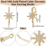 10Pcs Rack Plating Brass Pave Cubic Zirconia Earring Hooks, Ear Wire, Lead Free & Cadmium Free, Star, Real 18K Gold Plated, 22.5~23x12mm, Hole: 1.2mm