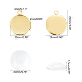 DIY Pendant Making Kits, with Flat Round 304 Stainless Steel Pendant Cabochon Settings, Plain Edge Bezel Cups, Transparent Glass Cabochons, Golden, Cabochon Settings: Tray: 20mm, 27x22x2mm, hole: 3mm, 20pcs/set