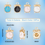 40Pcs 4 Colors Alloy Enamel Pendants, Clock, Golden, Mixed Color, 16x10.5x3mm, Hole: 2mm, 10pcs/color