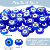 Handmade Evil Eye Lampwork Beads Strands, Flat Round, Blue, 7.5x3mm, Hole: 1mm, about 48pcs/strand, 13.70''~14.9"(34.8cm)