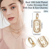 10Pcs Brass Micro Pave Clear Cubic Zirconia Charms, with Jump Ring, Long-Lasting Plated, Oval with Star & Eye, Real 18K Gold Plated, 13.5x8.5x2mm, Jump Ring: 5x0.7mm, 3.6mm Inner Diameter