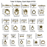Tibetan Style Alloy Toggle Clasps, Mixed Shapes, Antique Bronze, 14x10.8x3cm, 120set/box