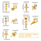 100Pcs 5 Style Brass Cup Pearl Peg Bails Pin Pendants, Long-Lasting Plated, for Half Drilled Beads, Mixed Shape, Golden, 7~11x3.5~5mm, Hole: 3~7mm, 20pcs/style